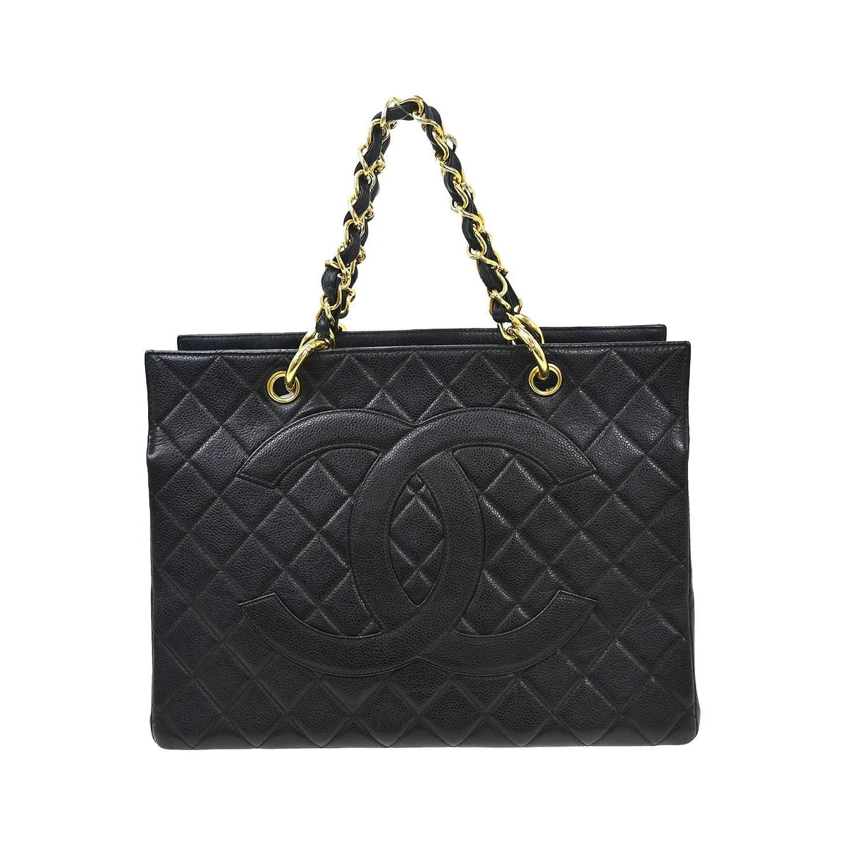 Chanel Vintage Grand Shopping Tote Quilted Caviar, Black, Leather, Tote Bag