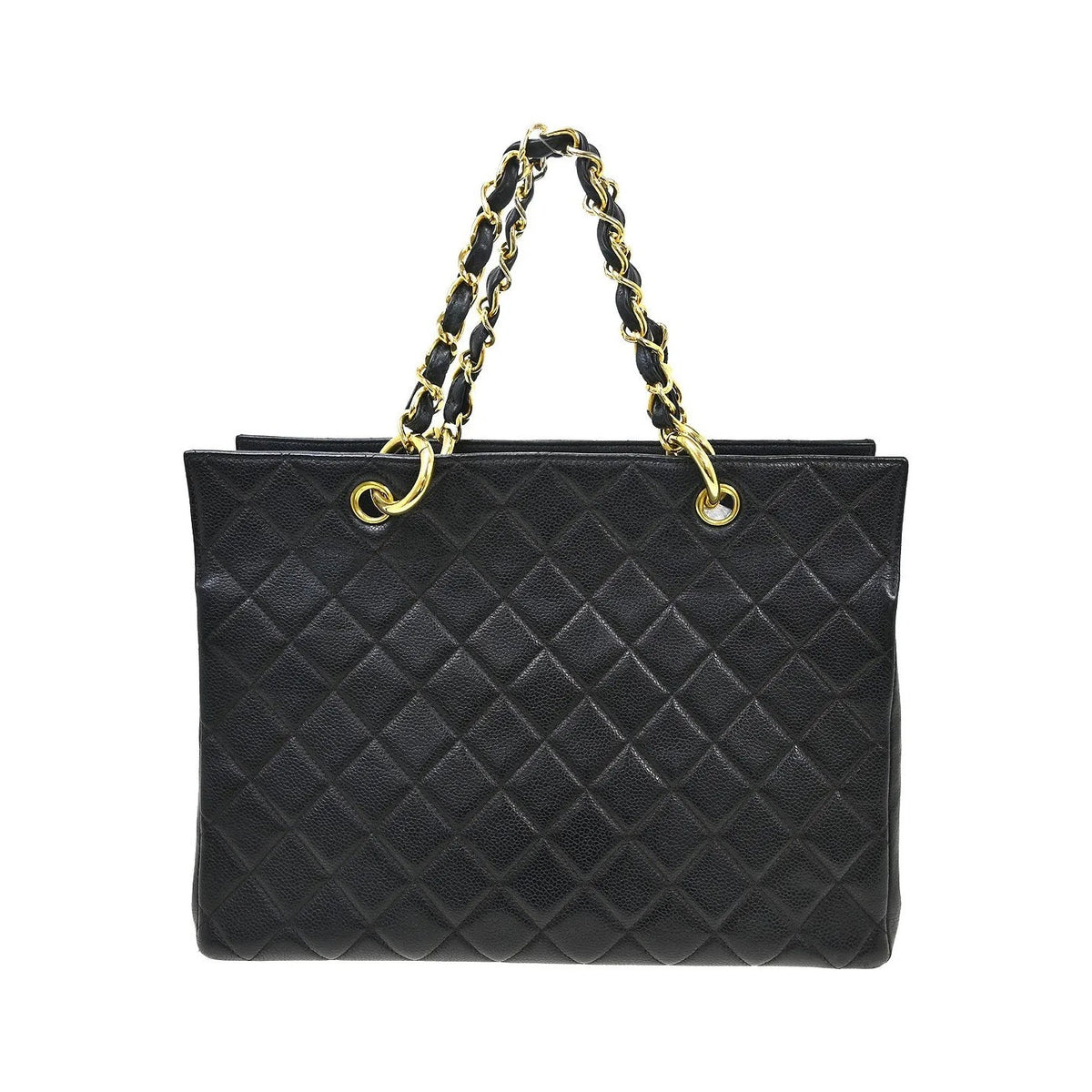 Chanel Vintage Grand Shopping Tote Quilted Caviar, Black, Leather, Tote Bag