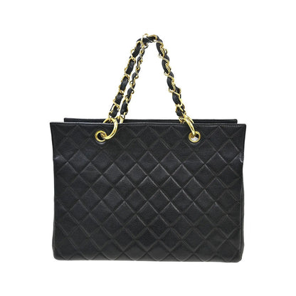 Chanel Vintage Grand Shopping Tote Quilted Caviar, Black, Leather, Tote Bag