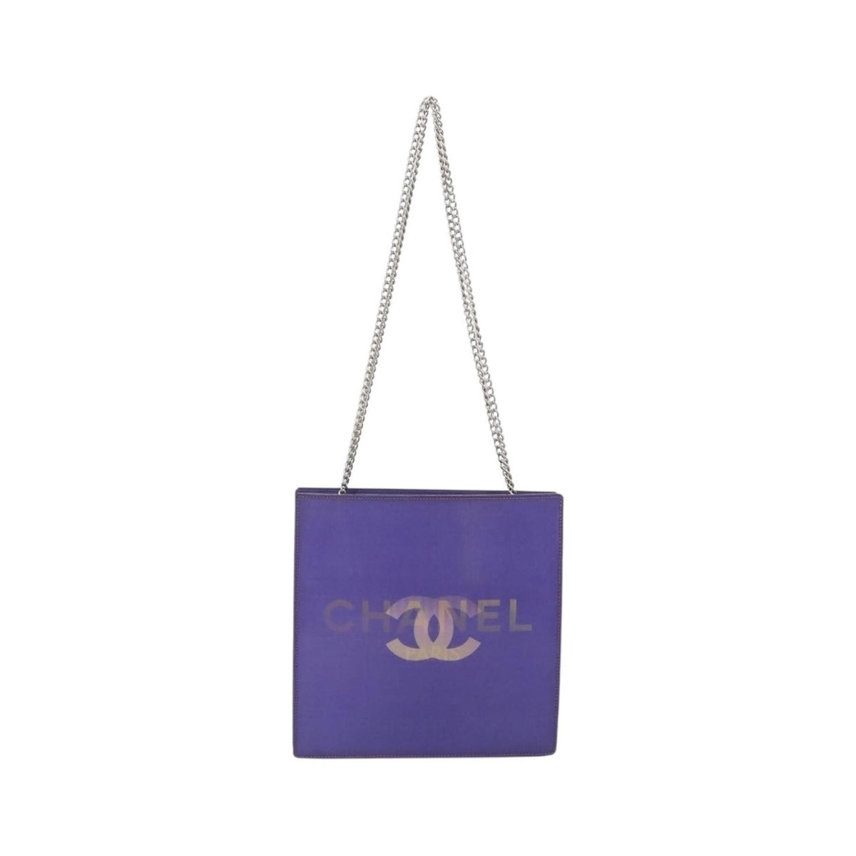 Chanel Vintage Holographic Chain Vinyl, Purple, Synthetic, Tote Bag