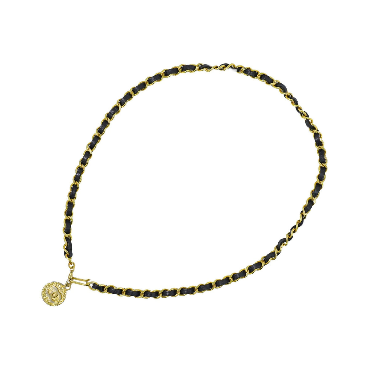 Chanel Vintage Logo Chain Belt Metal and Leather, Gold, Gold Plated, Belt