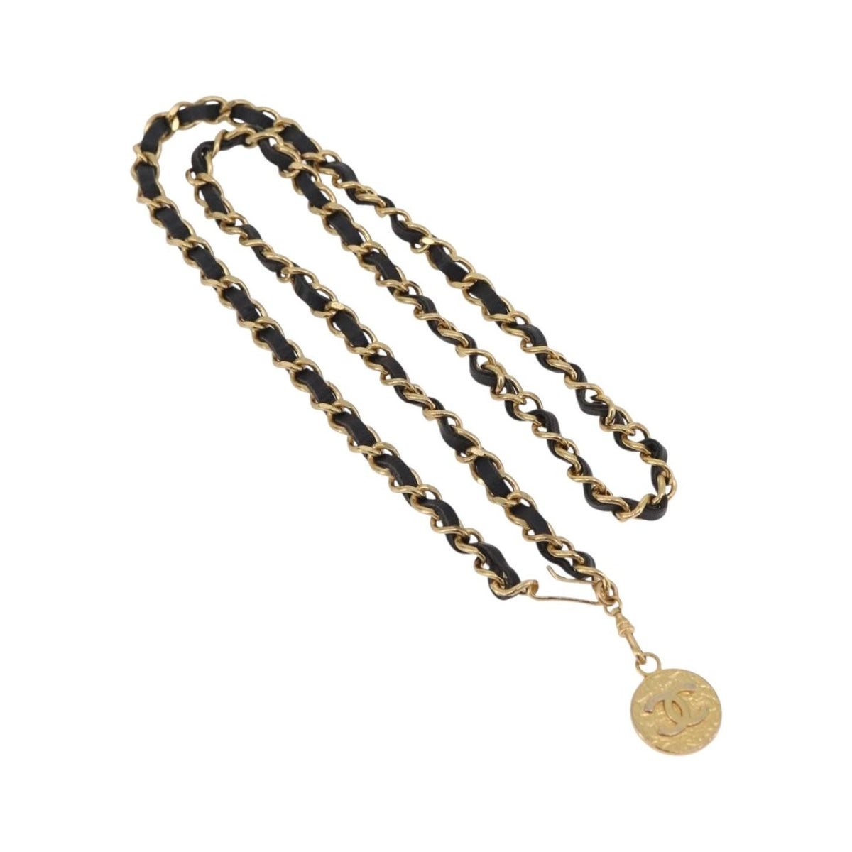 Chanel Vintage Logo Chain Belt Metal and Leather, Gold, Metal, Belt