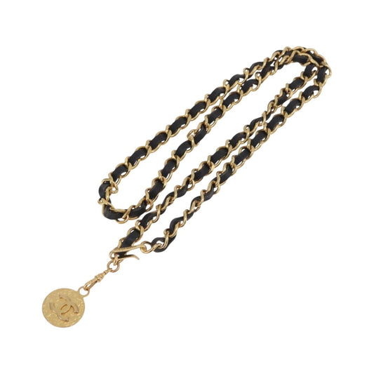 Chanel Vintage Logo Chain Belt Metal and Leather, Gold, Metal, Belt