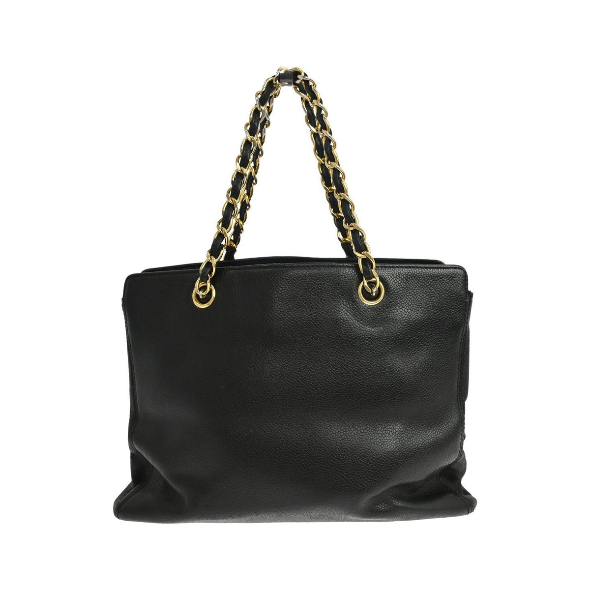 Chanel Vintage Logo Chain Tote Caviar, Black, Leather, Tote Bag