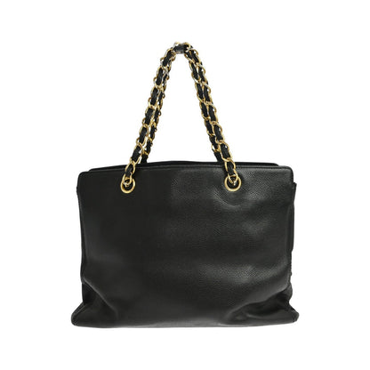 Chanel Vintage Logo Chain Tote Caviar, Black, Leather, Tote Bag