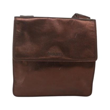 Chanel Vintage Logo Flap Messenger Leather, Brown, Leather, Shoulder Bag