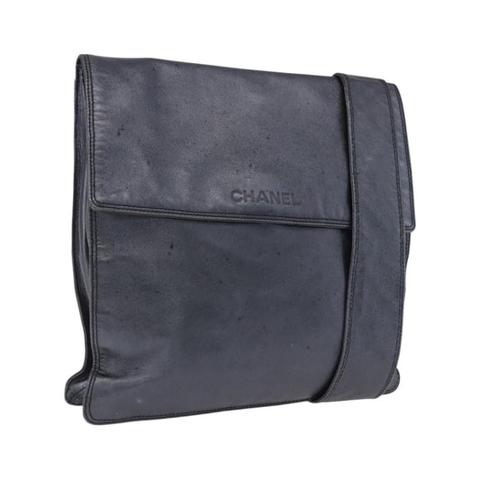 Chanel Vintage Logo Flap Messenger Leather, Blue, Leather, Handbag