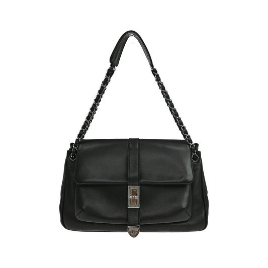 Chanel Vintage Mademoiselle Lock Accordion Flap Calfskin Leather, Black, Leather, Shoulder Bag