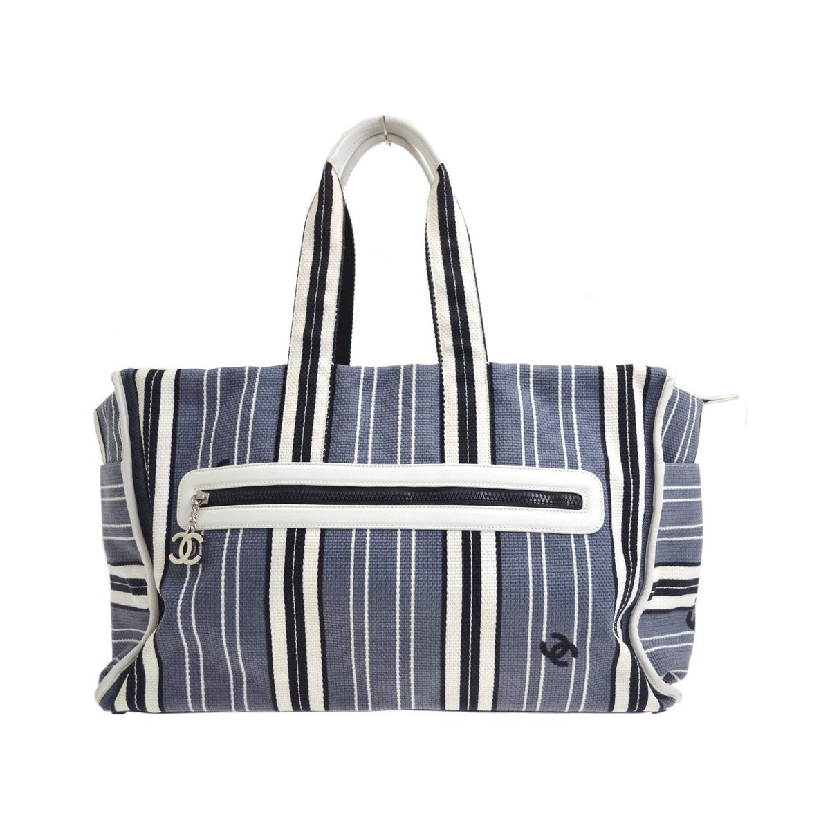 Chanel Vintage Pocket Striped Canvas, Multicolour, Canvas, Tote Bag