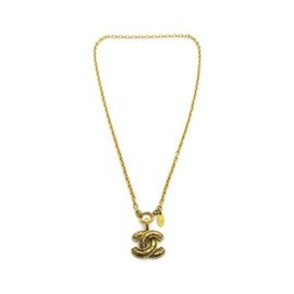 Chanel Vintage Quilted CC Pendant Metal, Gold, Gold Plated, Necklace