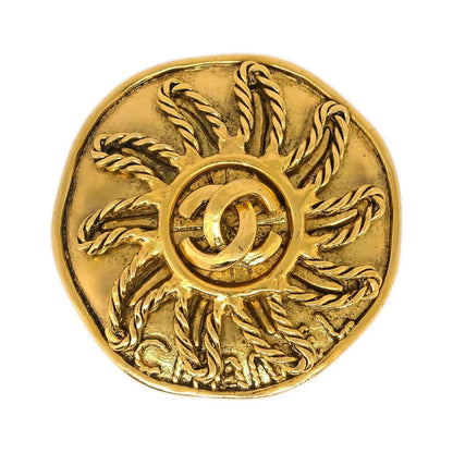 Chanel Vintage Round CC Sun Metal, Gold, Gold Plated, Brooch