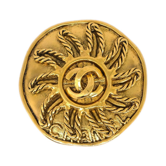 Chanel Vintage Round CC Sun Metal, Gold, Gold Plated, Brooch