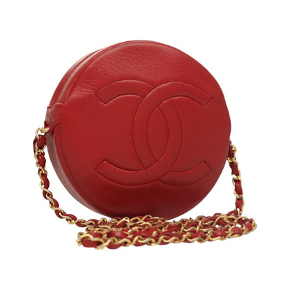 Chanel Vintage Round Tassel Quilted Lambskin, Red, Leather, Shoulder Bag