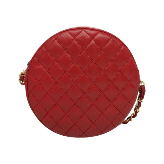 Chanel Vintage Round Tassel Quilted Lambskin, Red, Leather, Shoulder Bag