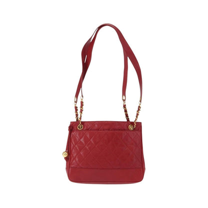 Chanel Vintage Slit Pocket Quilted Lambskin, Red, Leather, Shoulder Bag