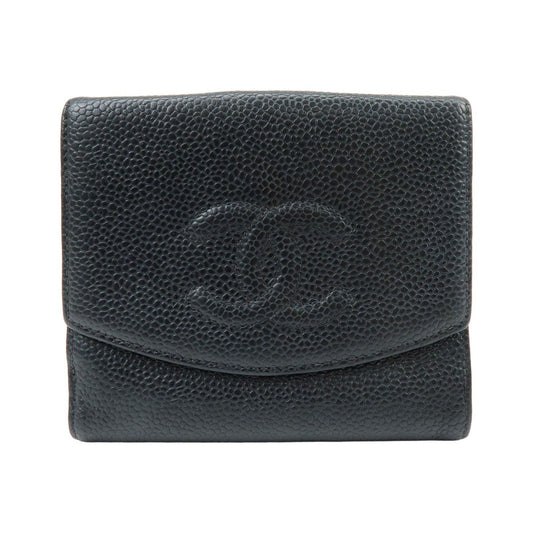 Chanel Vintage Timeless Bifold Caviar, Black, Leather, Wallet