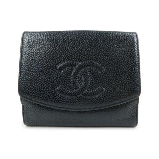 Chanel Vintage Timeless Bifold Caviar, Black, Leather, Wallet