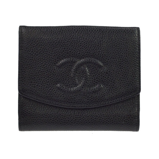 Chanel Vintage Timeless Bifold Caviar, Black, Leather, Wallet