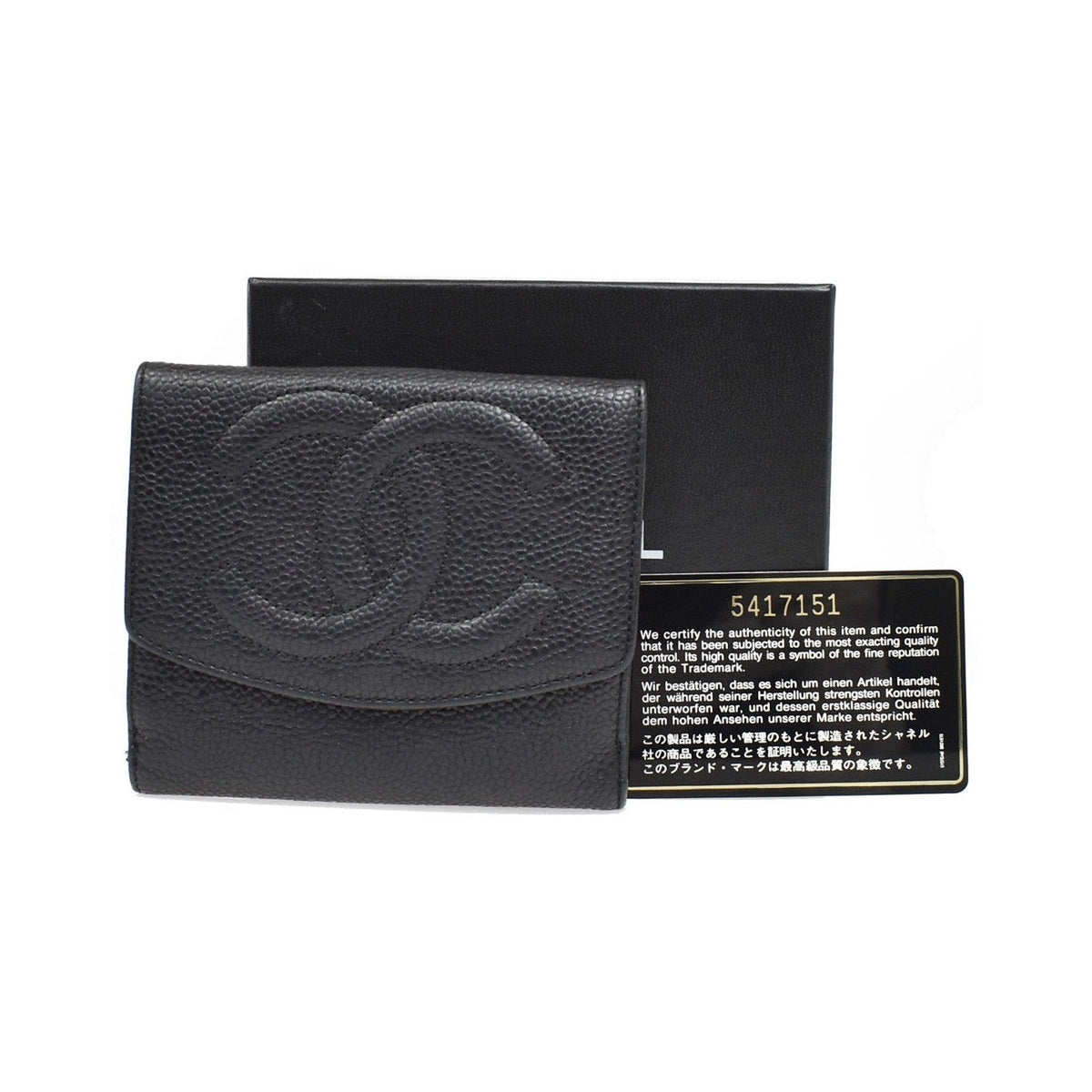 Chanel Vintage Timeless Bifold Caviar, Black, Leather, Wallet