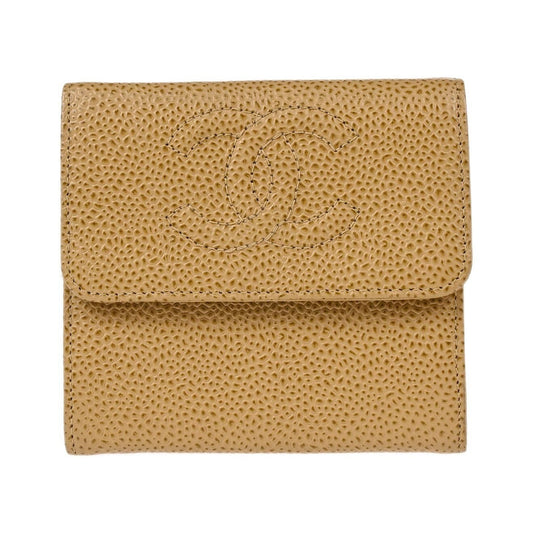 Chanel Vintage Timeless CC Bifold Caviar, Beige, Leather, Wallet