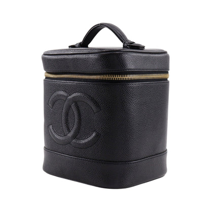Chanel Vintage Timeless Cosmetic Case Caviar, Black, Leather, Handbag