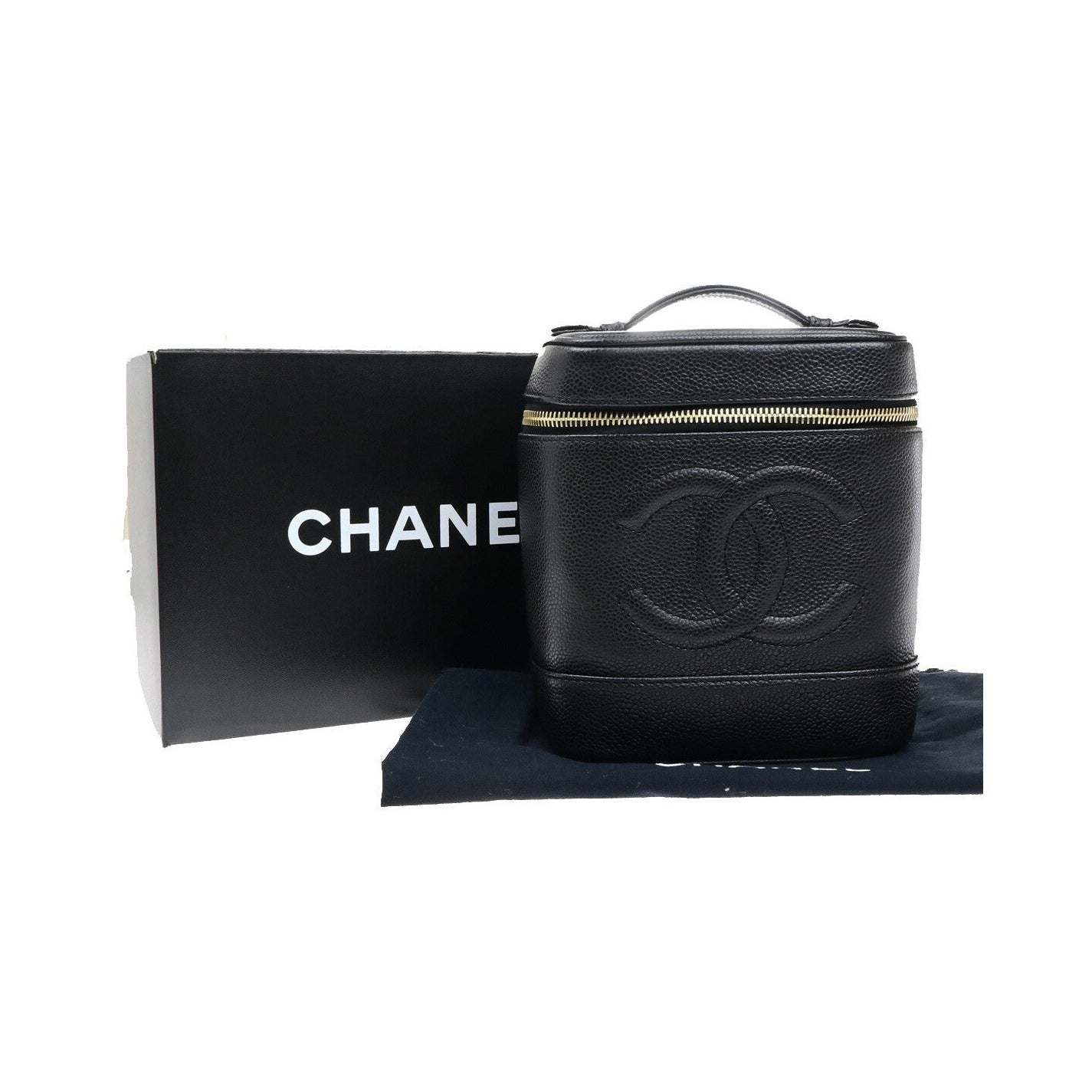 Chanel Vintage Timeless Cosmetic Case Caviar, Black, Calfskin, Handbag