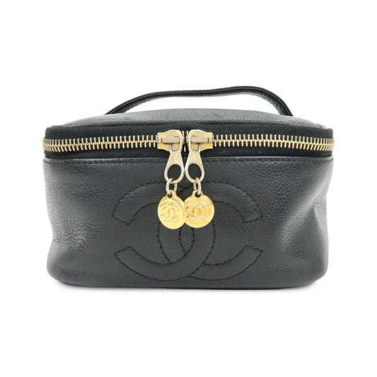 Chanel Vintage Timeless Cosmetic Case Caviar, Black, Leather, Clutch