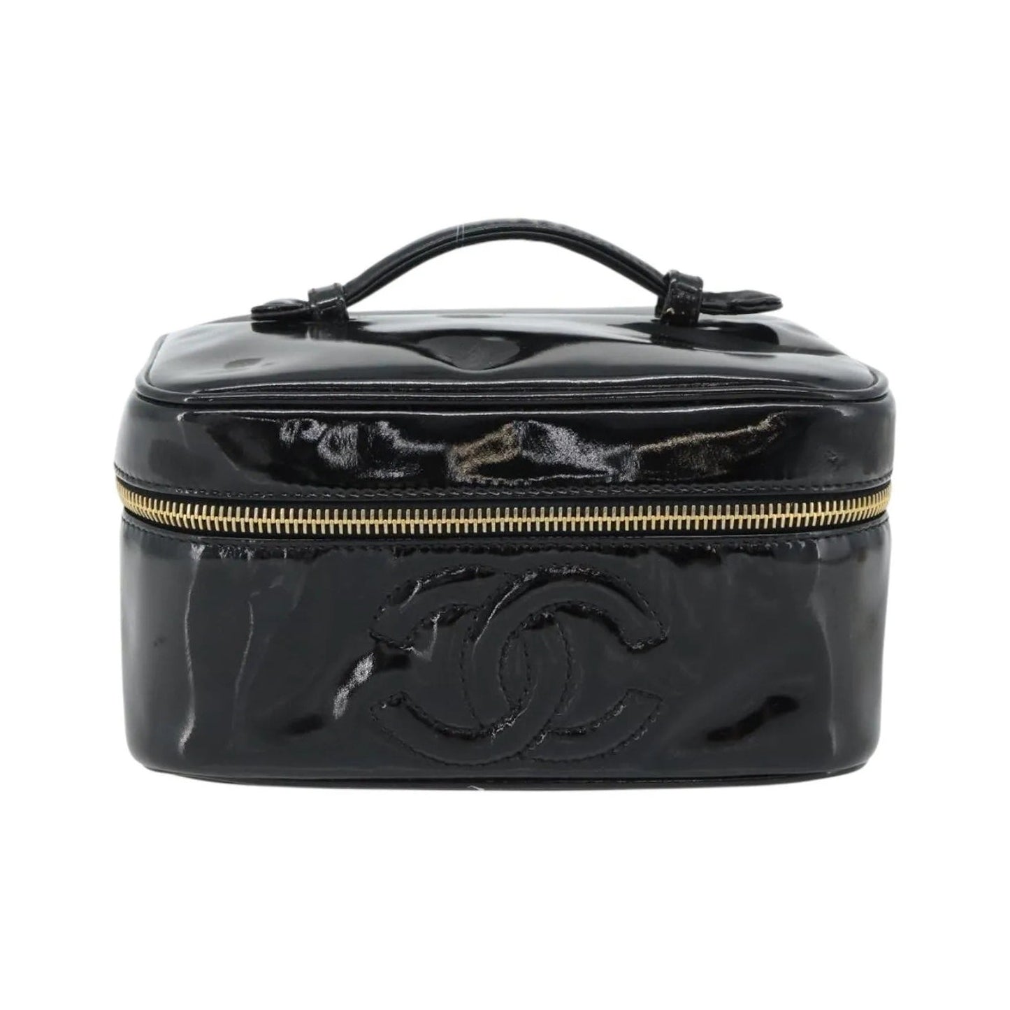 Chanel Vintage Timeless Cosmetic Case Patent, Black, Patent Leather, Handbag