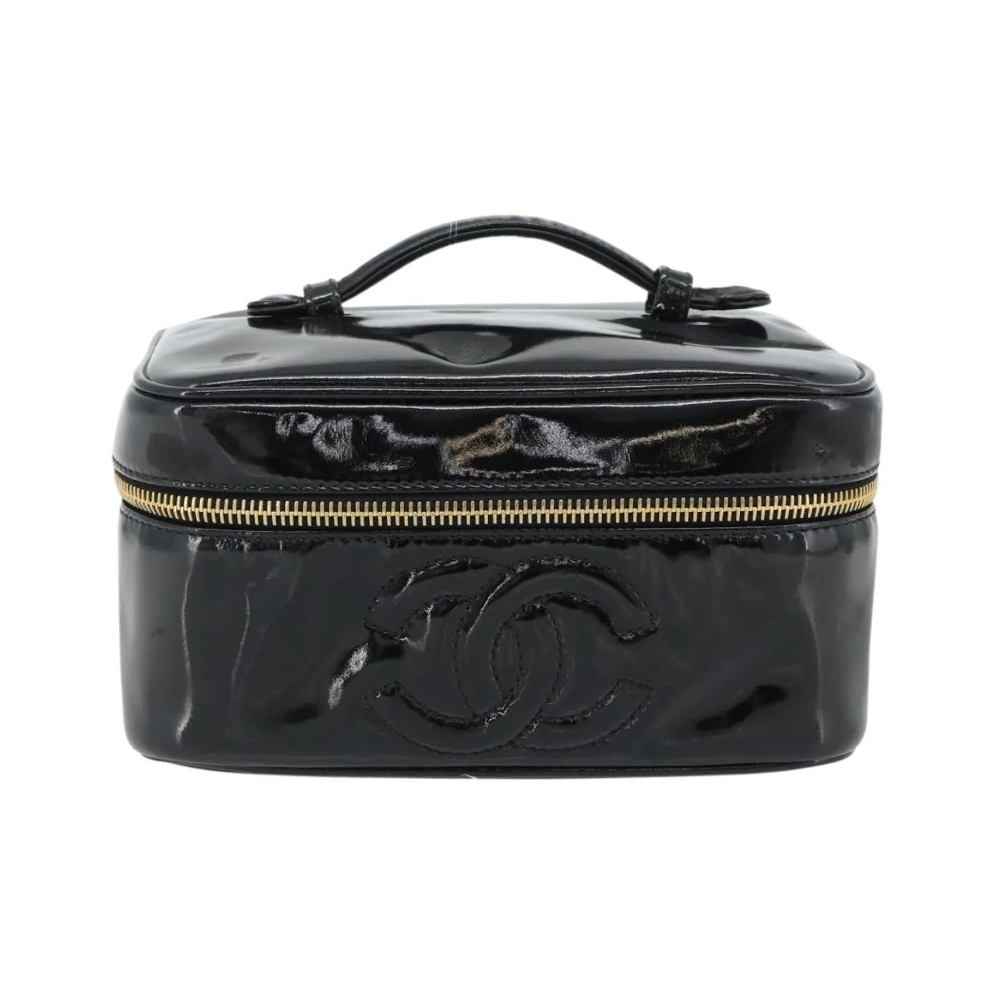 Chanel Vintage Timeless Cosmetic Case Patent, Black, Patent Leather, Handbag