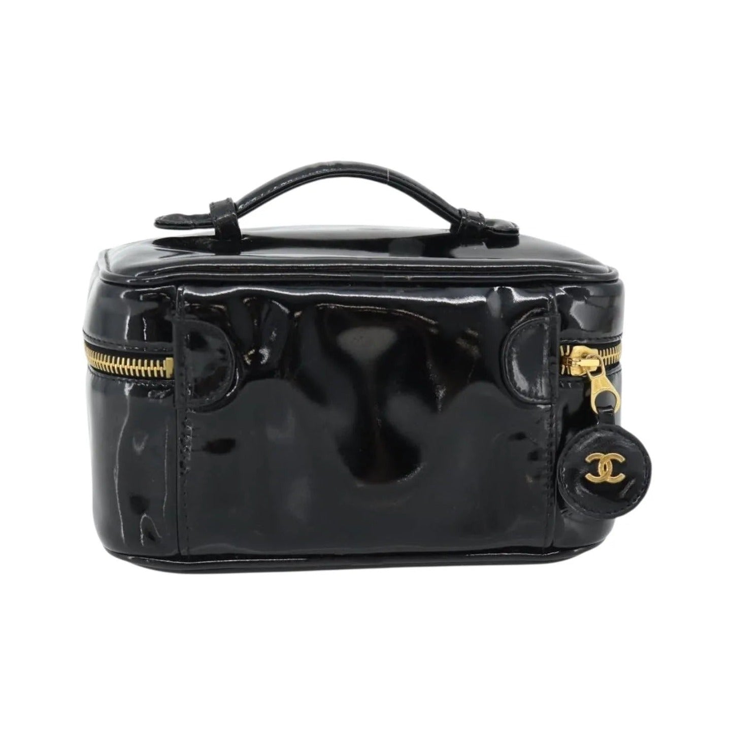 Chanel Vintage Timeless Cosmetic Case Patent, Black, Patent Leather, Handbag