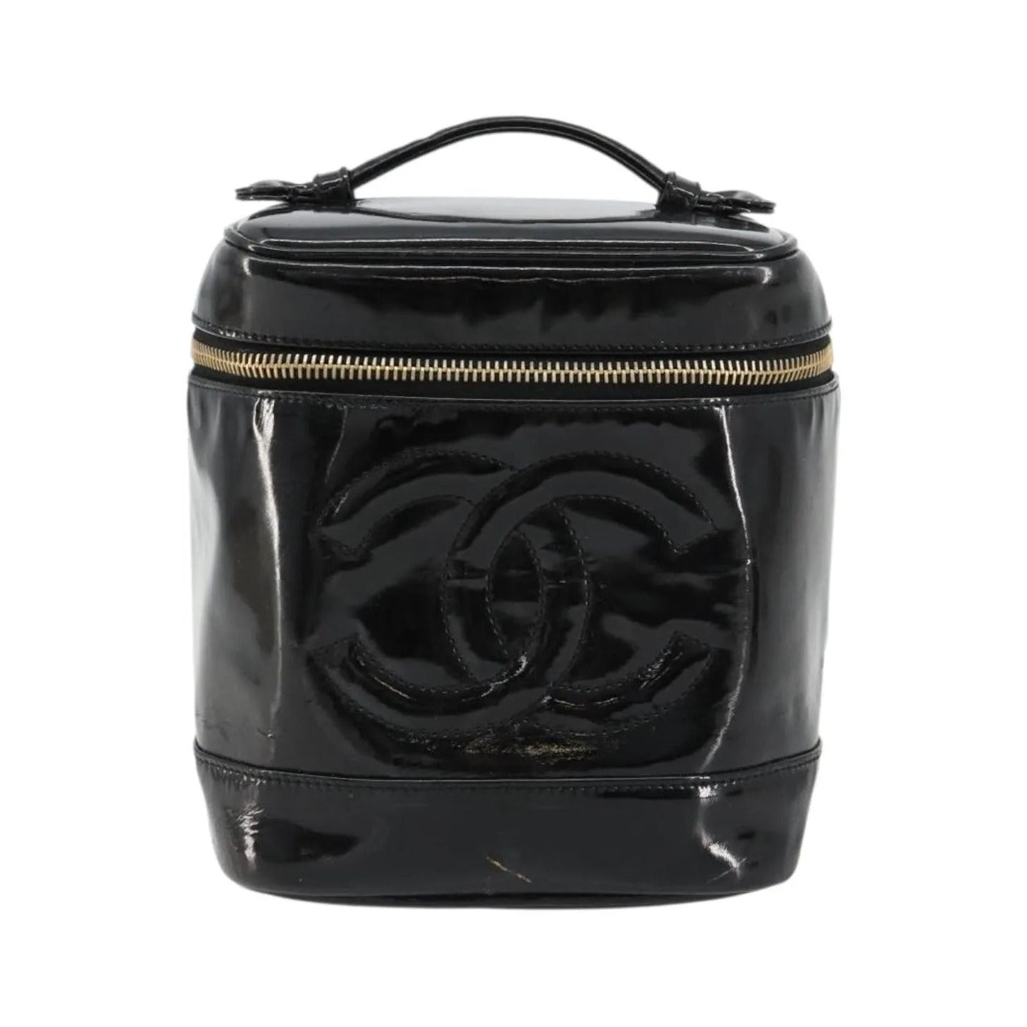 Chanel Vintage Timeless Cosmetic Case Patent, Black, Patent Leather, Handbag