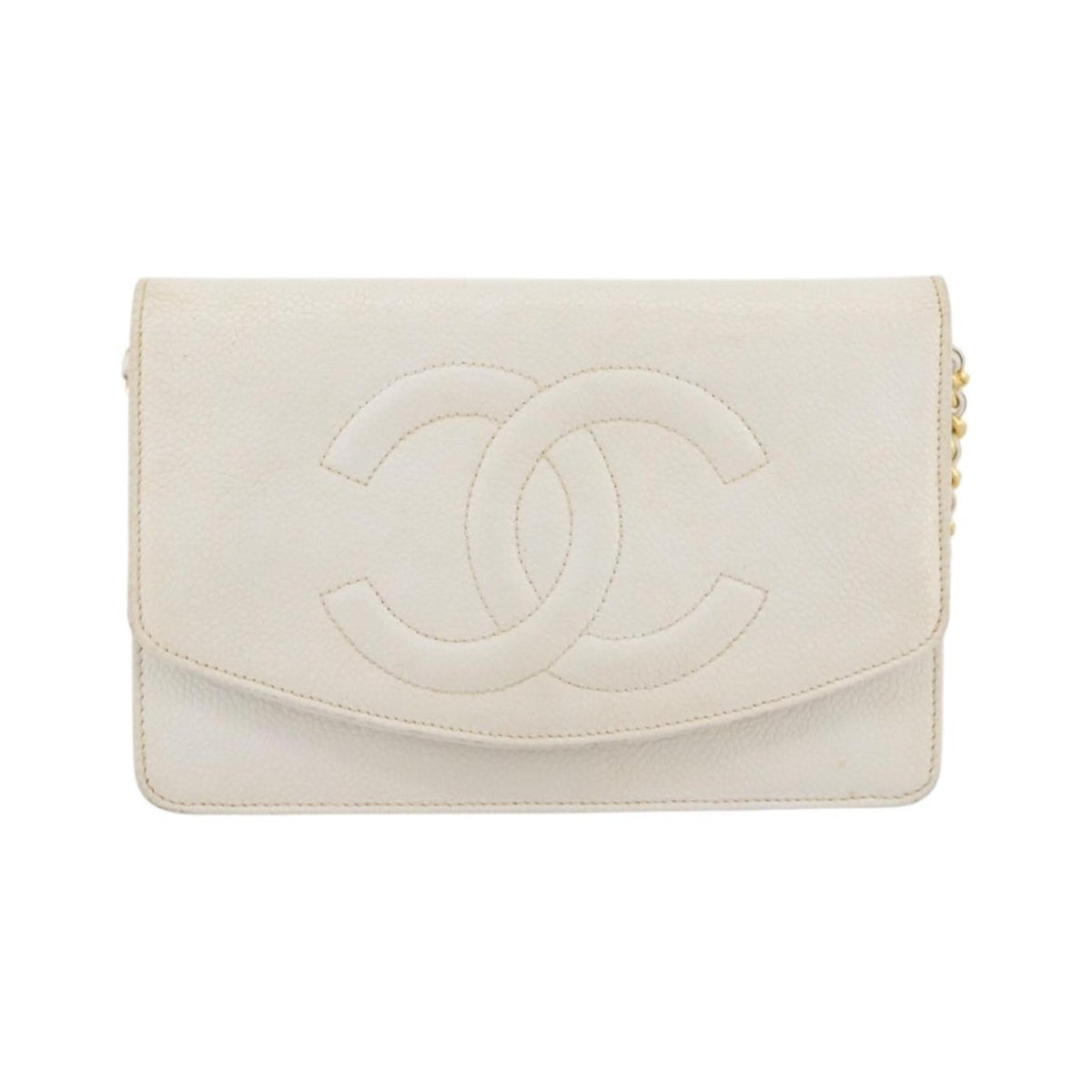 Chanel Vintage Timeless Wallet on Chain Caviar, White, Leather, Crossbody Bag