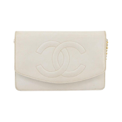 Chanel Vintage Timeless Wallet on Chain Caviar, White, Leather, Crossbody Bag
