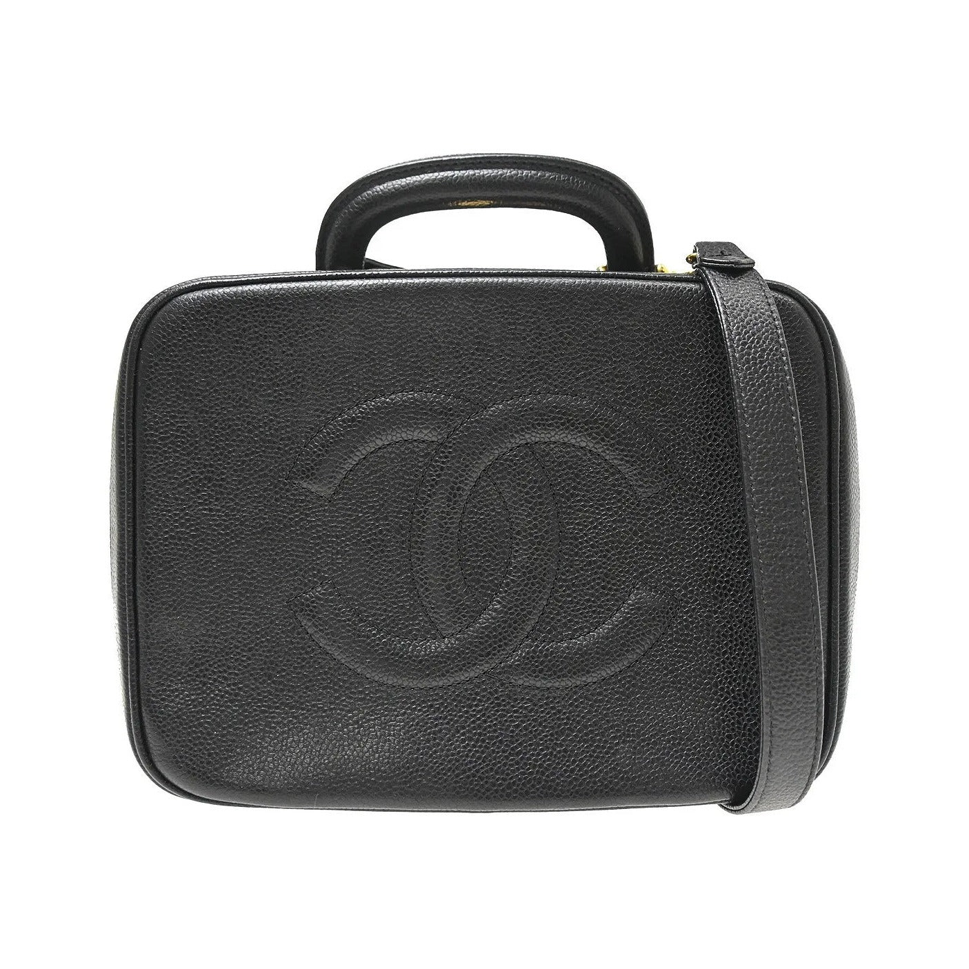 Chanel Vintage Timeless Zip Around Vanity Case Caviar, Black, Leather, Handbag