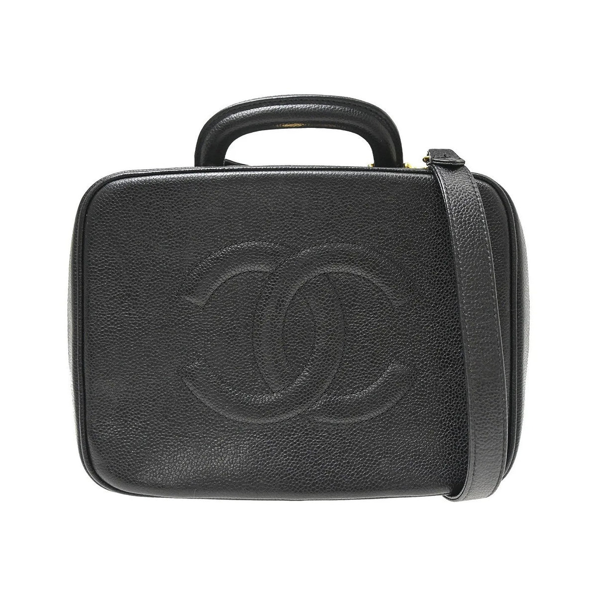 Chanel Vintage Timeless Zip Around Vanity Case Caviar, Black, Leather, Handbag