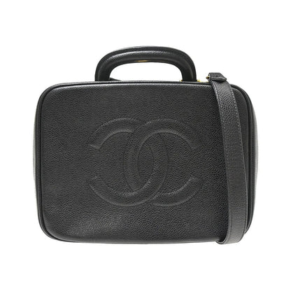 Chanel Vintage Timeless Zip Around Vanity Case Caviar, Black, Leather, Handbag