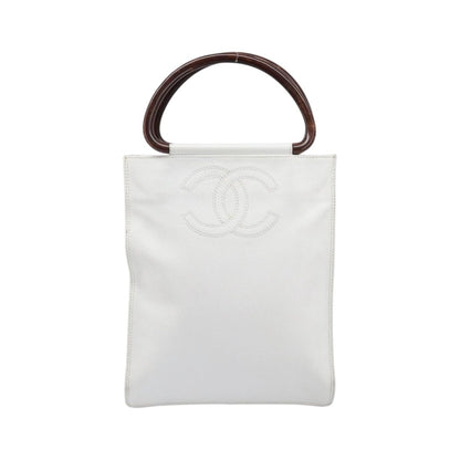 Chanel Vintage Wooden Quilted Caviar, White, Leather, Tote Bag