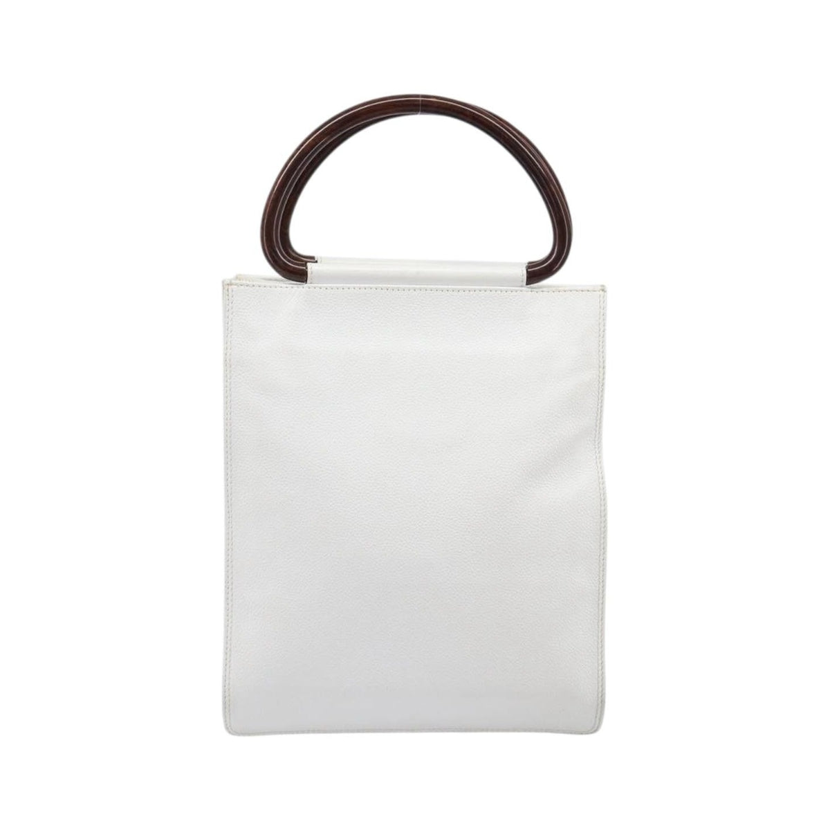 Chanel Vintage Wooden Quilted Caviar, White, Leather, Tote Bag