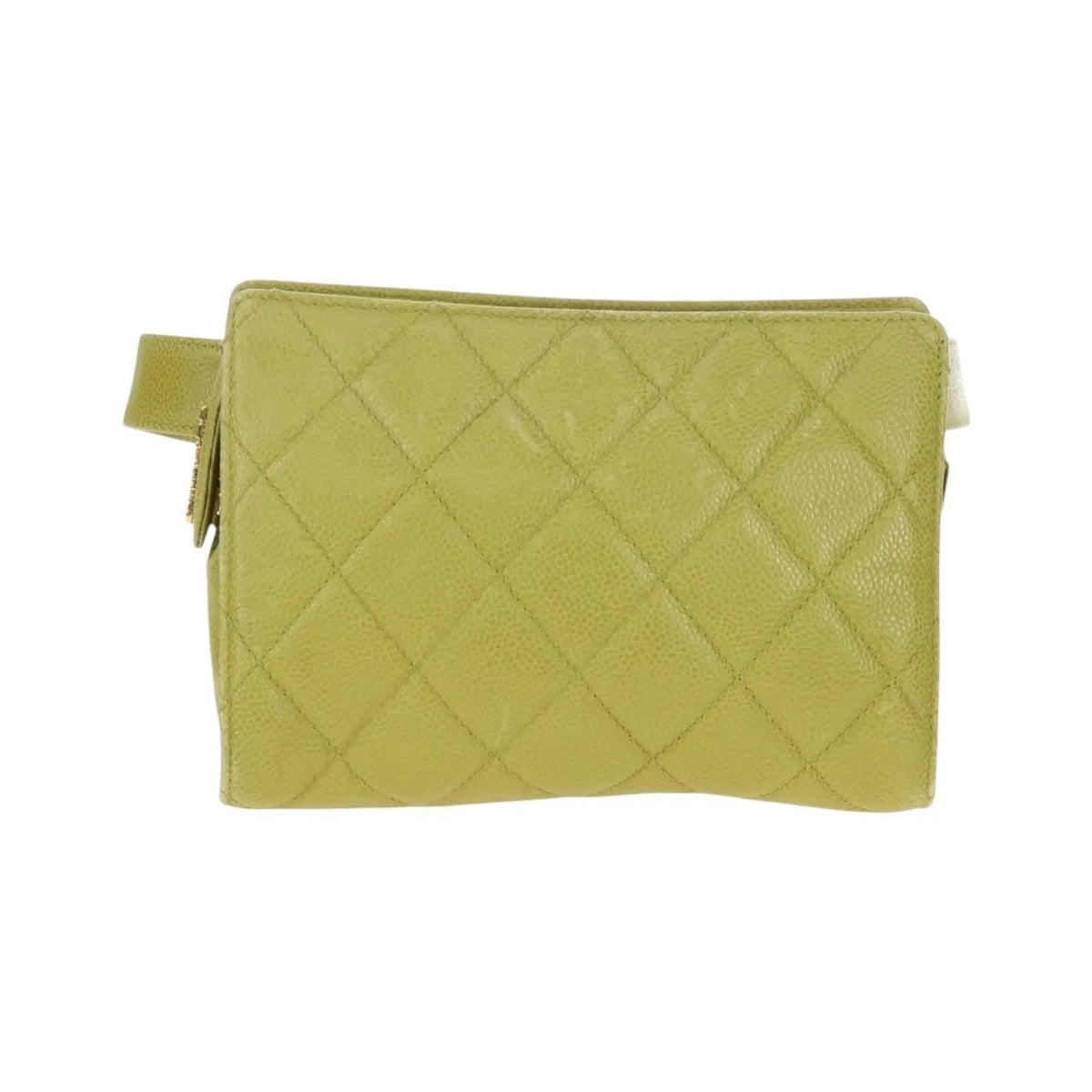 Chanel Vintage Zip Belt Quilted Caviar, Yellow, Leather, Shoulder Bag