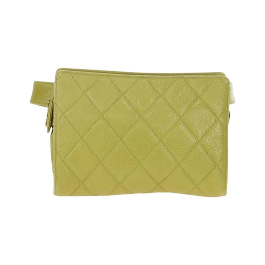 Chanel Vintage Zip Belt Quilted Caviar, Yellow, Leather, Shoulder Bag