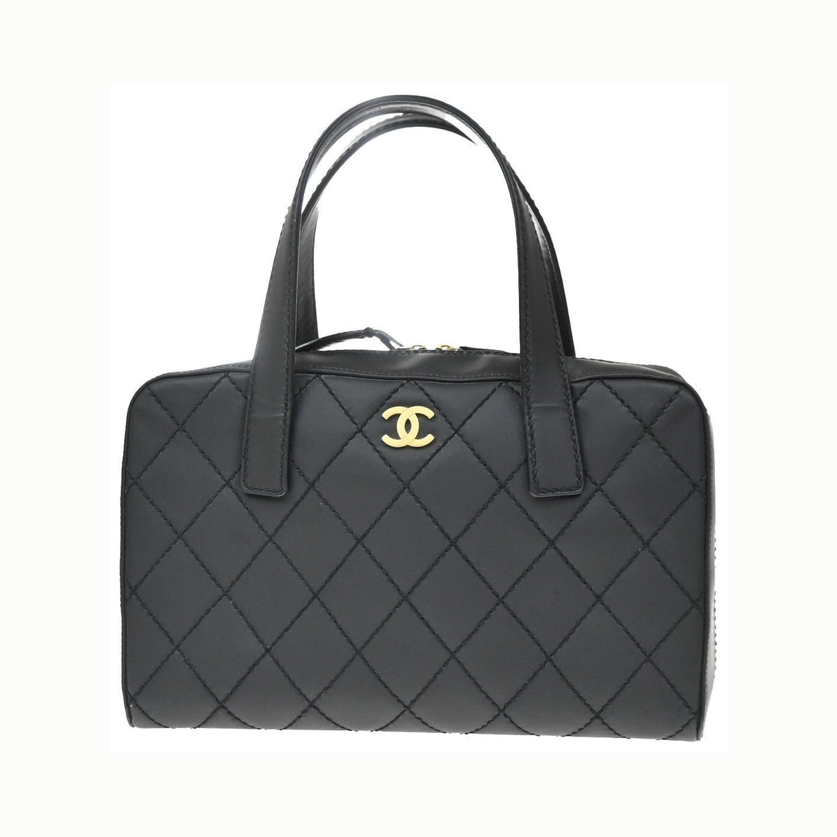 Chanel Wild Stitch Handbag Quilted Calfskin, Black, Leather, Shoulder Bag