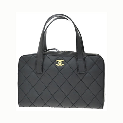 Chanel Wild Stitch Handbag Quilted Calfskin, Black, Leather, Shoulder Bag