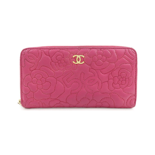 Chanel Zip Around Camellia Patent, Pink, Calfskin, Wallet