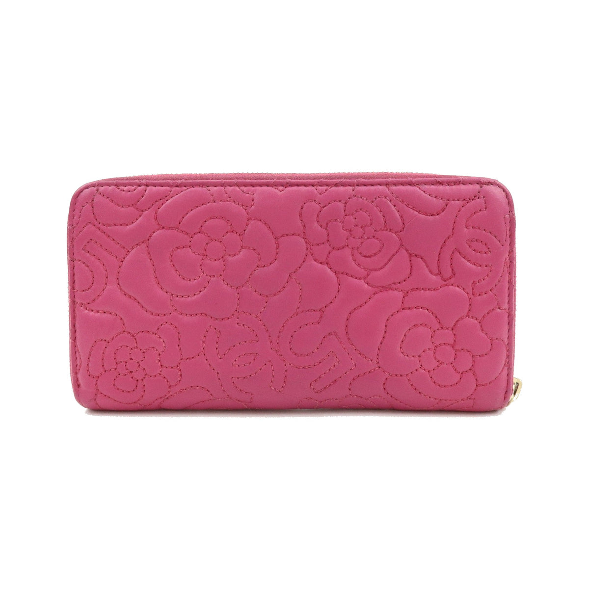 Chanel Zip Around Camellia Patent, Pink, Calfskin, Wallet