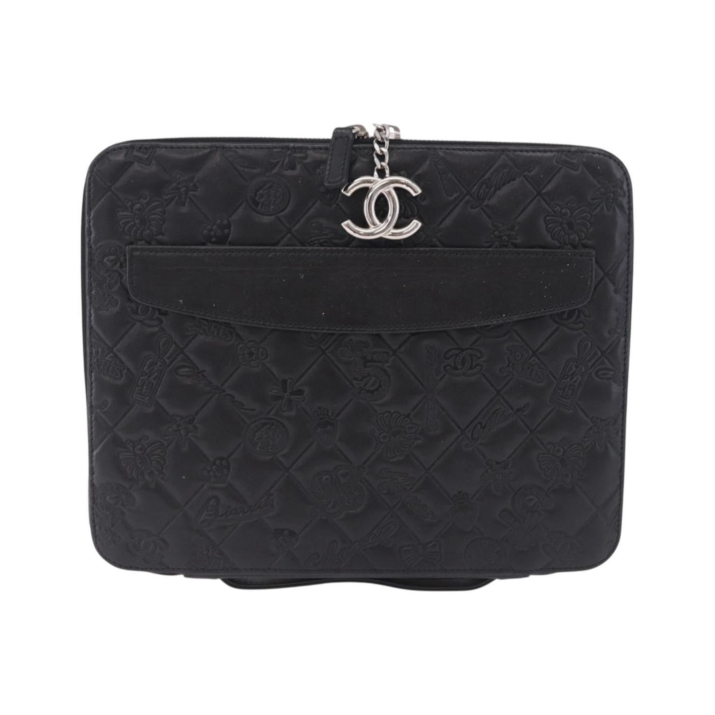 Chanel Zip Around iPad Case Quilted Lambskin, Black, Leather, Tech Accessory