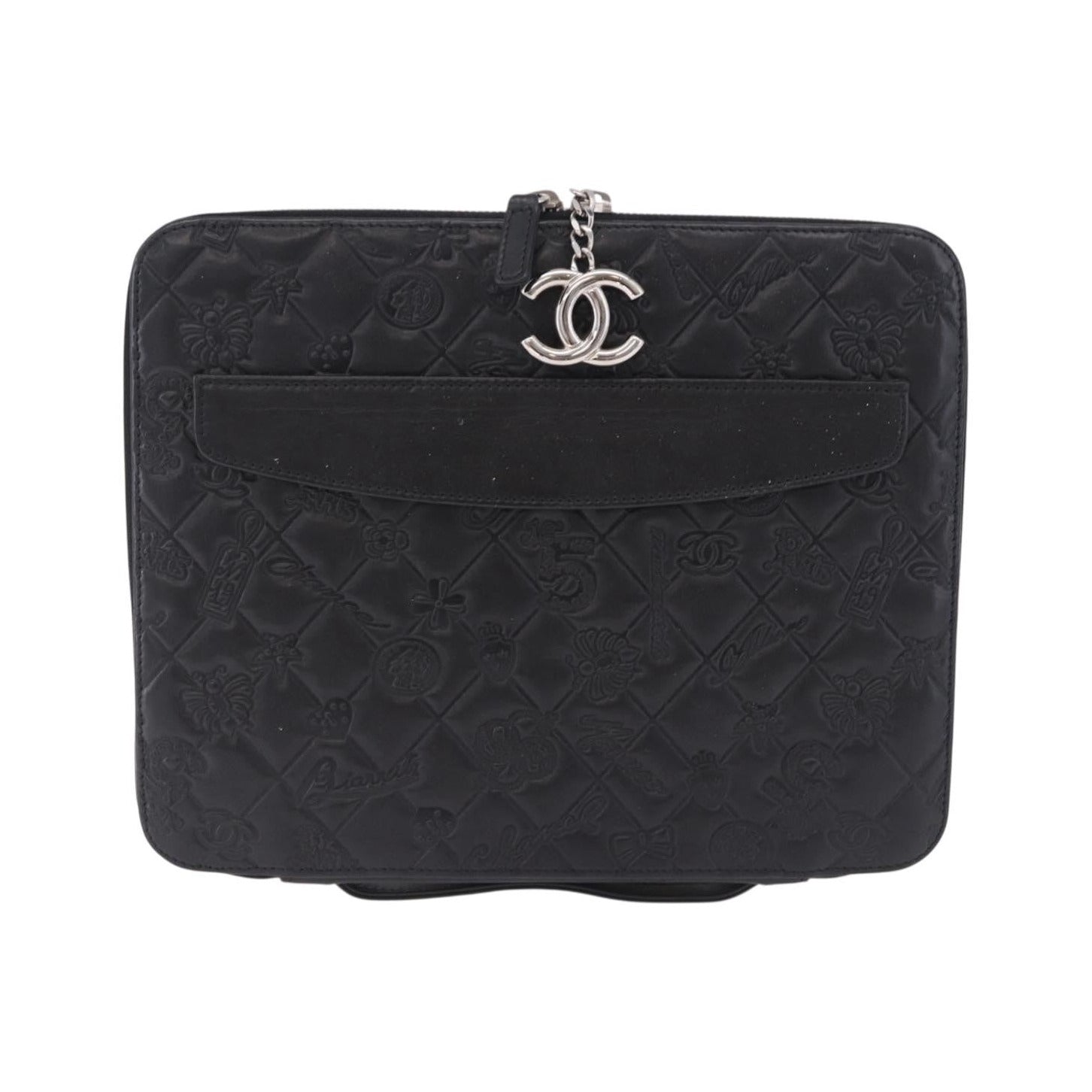 Chanel Zip Around iPad Case Quilted Lambskin, Black, Leather, Tech Accessory