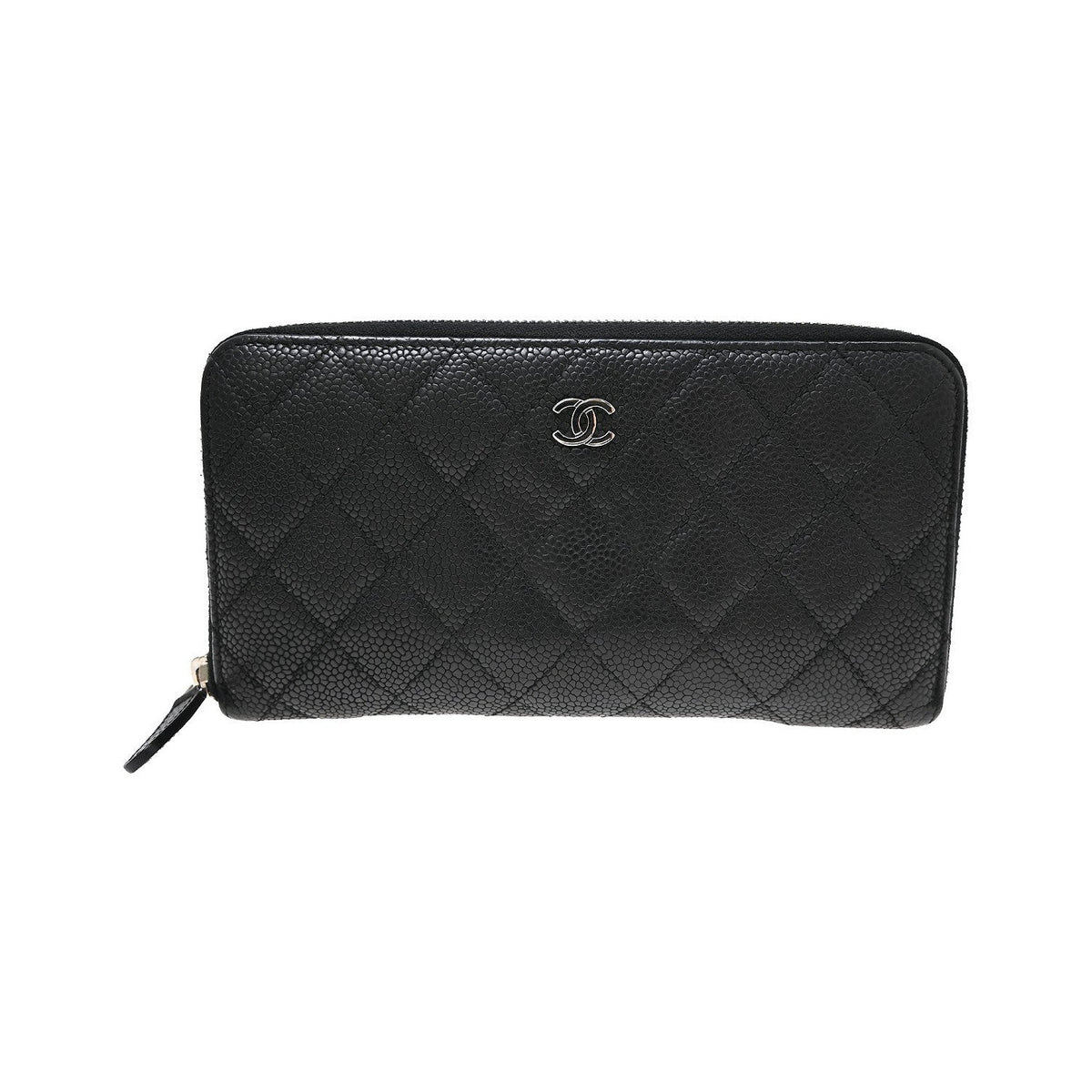 Chanel Zip Around Organizer Quilted Caviar, Black, Leather, Wallet