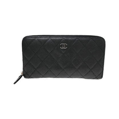Chanel Zip Around Organizer Quilted Caviar, Black, Leather, Wallet
