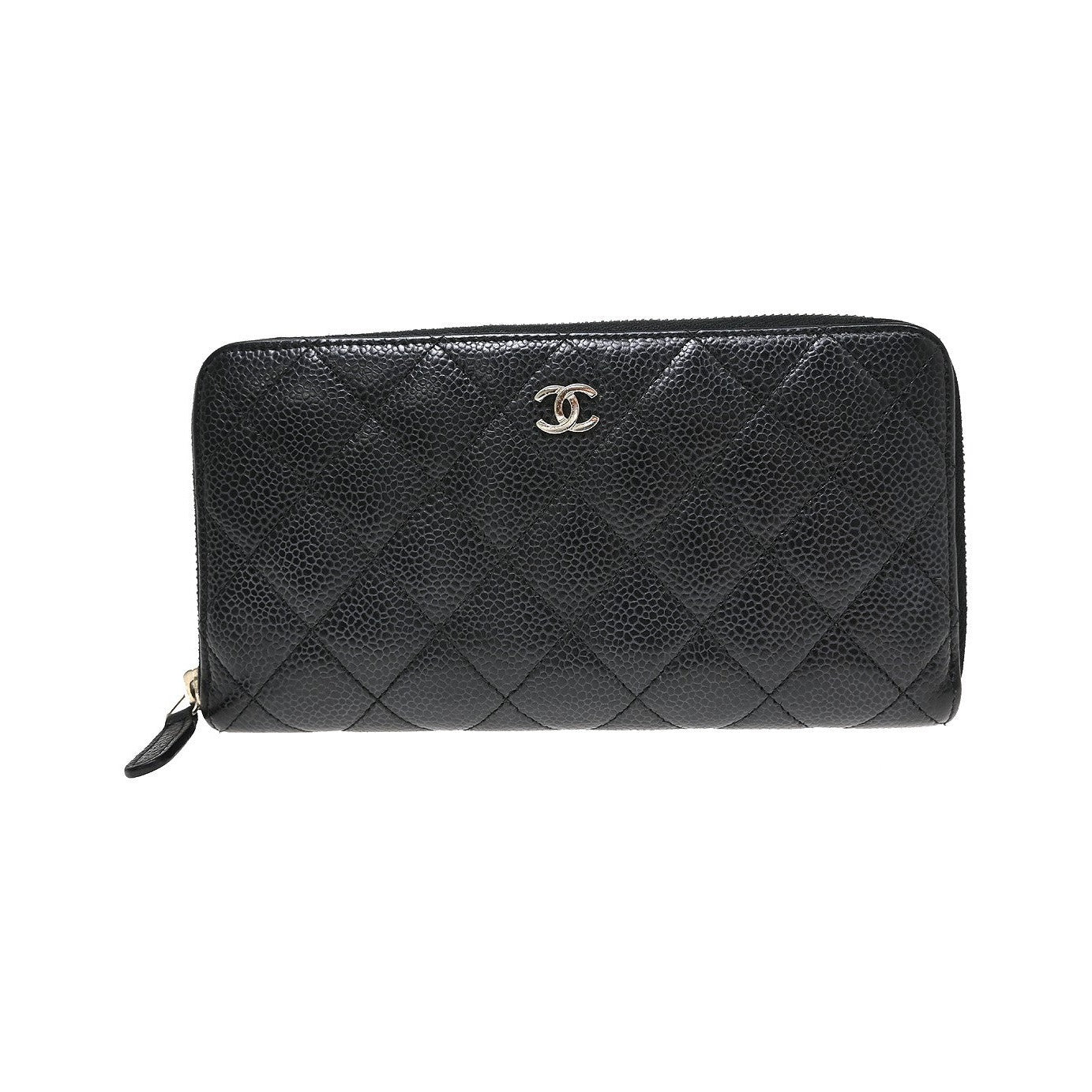 Chanel Zip Around Organizer Quilted Caviar, Black, Leather, Wallet