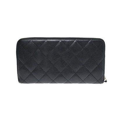 Chanel Zip Around Organizer Quilted Caviar, Black, Leather, Wallet